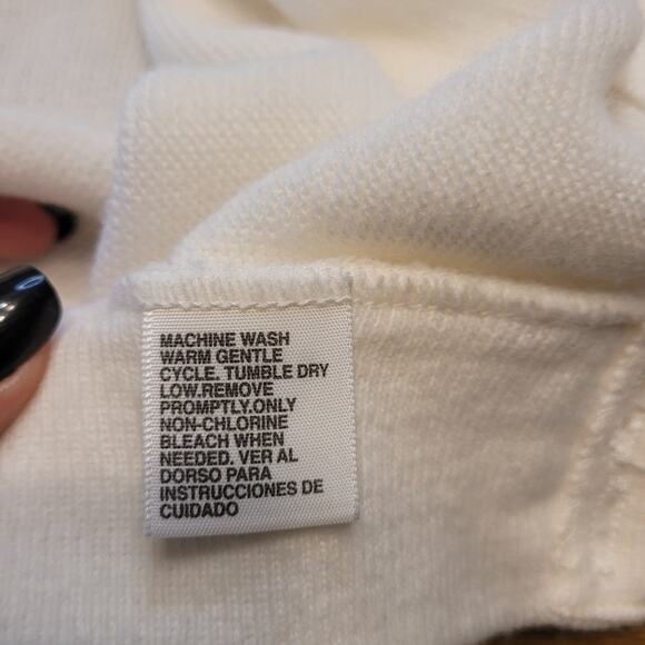 🧶 VTG IZOD 90s Grandpa Cardigan – Men’s M – Ivory Knit – Logo – Made in USA - Picture 6 of 8